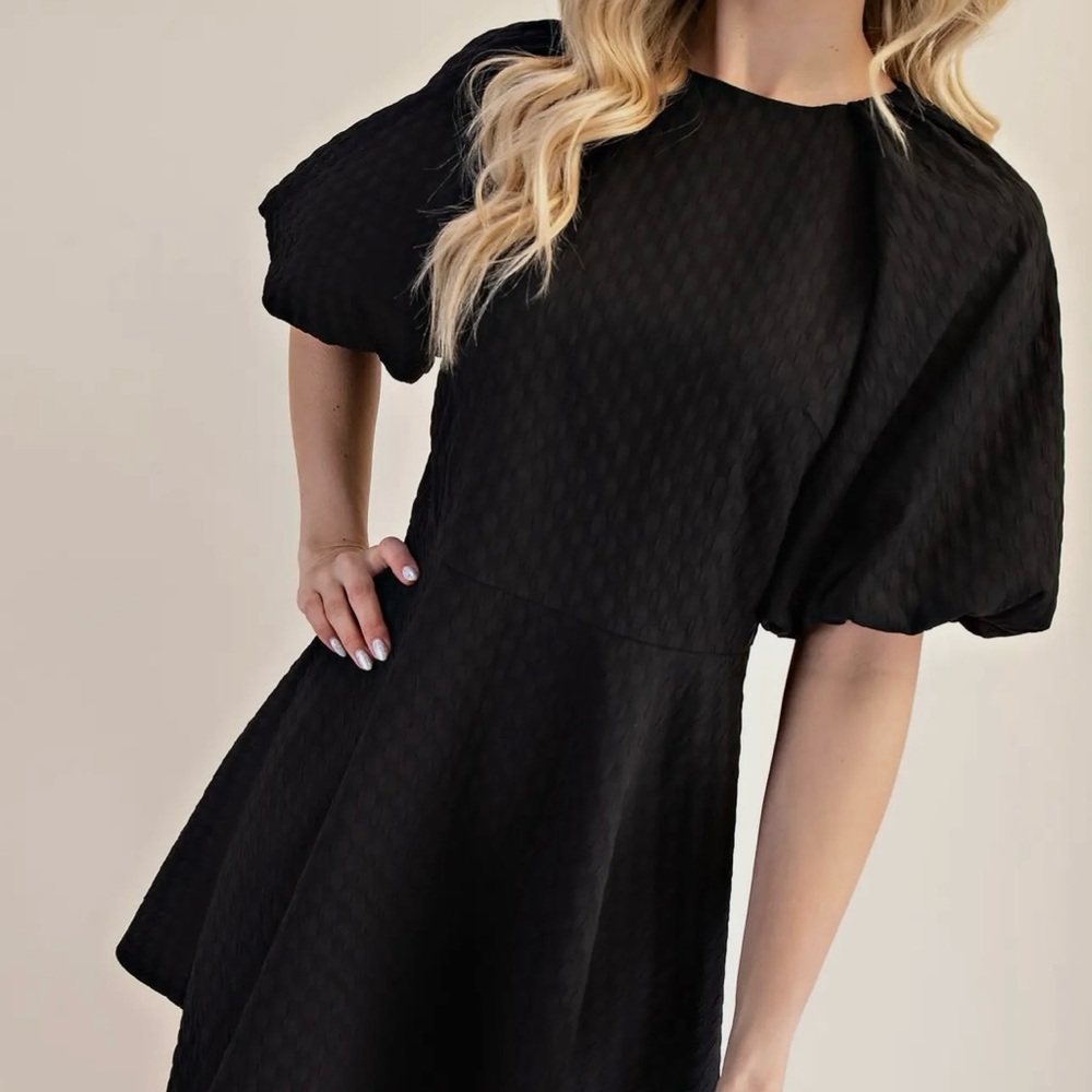 Glam Black Textured Mini Dress